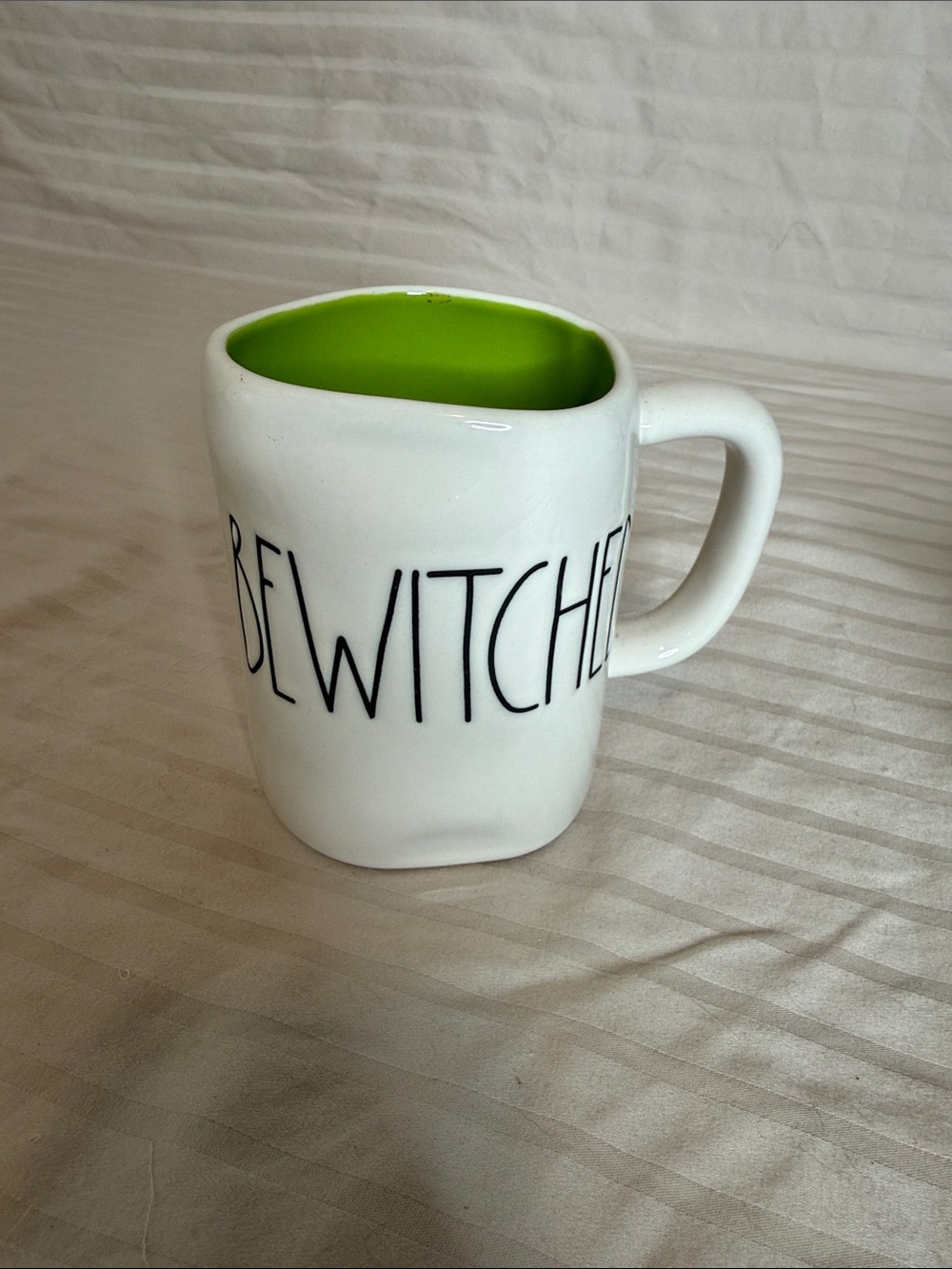 Rae Dunn White Ceramic "BEWITCHED" Mug with Green Interior